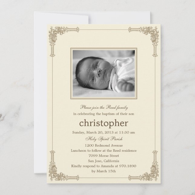 Classic Frame Photo Baptism/Christening Invitation (Front)