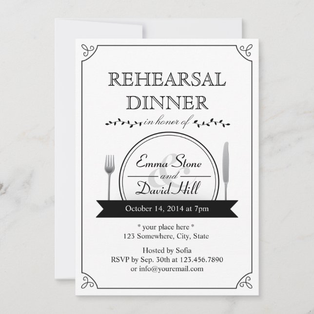 Classic Frame Wedding Rehearsal Dinner Invitations (Front)