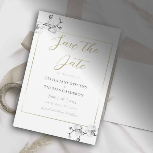 Classic Frame White Orchid Wedding Save the Date Invitation