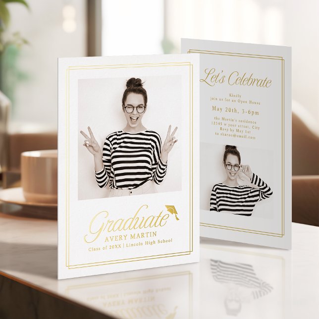 Classic Framed Elegant Script Photo Graduation Foil Invitation (Classic Framed Elegant Script Photo Graduation Foil Invitation)