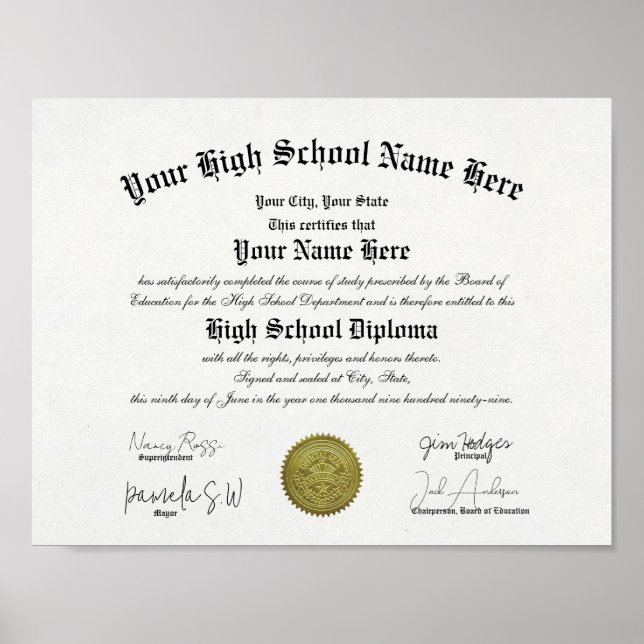 Classic Framed High School Diploma  Poster (Front)