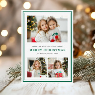 Classic Framed Merry Christmas Three Photo Letterpress Photo Cards