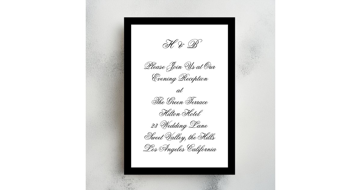 Classic Framed Script Black White Reception Enclosure Card | Zazzle