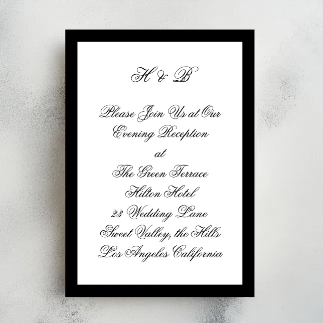 Classic Framed Script Black White Reception Enclosure Card | Zazzle