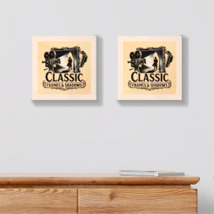 Classic Frames & Shadows Vintage Noir Cinema Canva Wood Photo Tile