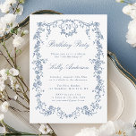 Classic French Blue Floral 70th Birthday Party Invitation<br><div class="desc">Elegant French Victorian blue floral birthday party invitation for any age. For more advanced customization of this design,  please click the DESIGN TOOL BUTTON above!</div>