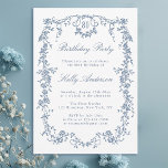 Classic French Blue Floral 80th Birthday Party Invitation<br><div class="desc">Elegant French Victorian blue floral birthday party invitation for any age. For more advanced customization of this design,  please click the DESIGN TOOL BUTTON above!</div>