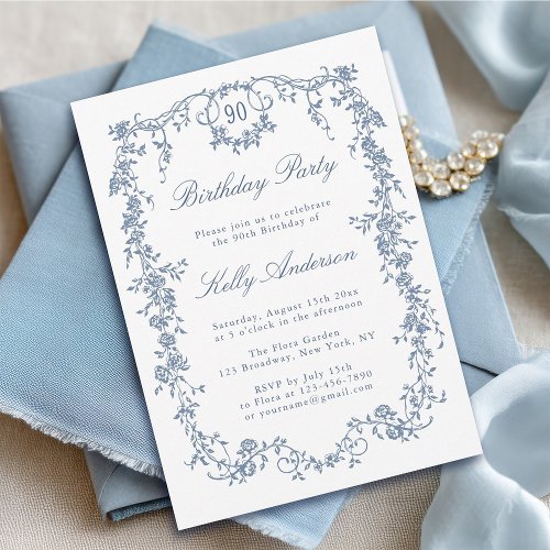 Classic French Blue Floral 90th Birthday Party