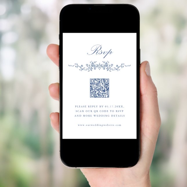 Classic French Blue Floral Border Wedding RSVP Invitation (Front Digital)
