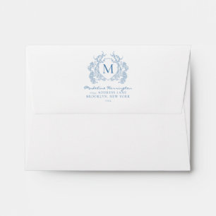 Classic French Blue Floral Crest Monogram Address Envelope