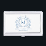 Classic French Blue Floral Crest Monogram Business Card Case<br><div class="desc">Classic French Blue Floral Crest Monogram Business Card Case</div>