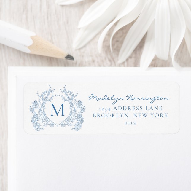 Classic French Blue Floral Crest Monogram Label (Insitu)