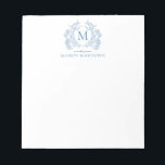 Classic French Blue Floral Crest Monogram Notepad<br><div class="desc">Classic French Blue Floral Crest Monogram Note Card</div>