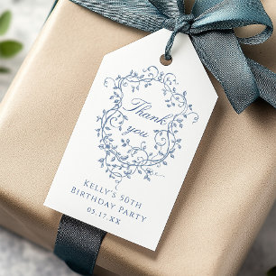 Classic French Blue Floral Crest Thank You Gift Tags