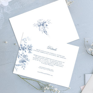 Classic French Blue Flowers & Ribbons Wedding Enclosure Card