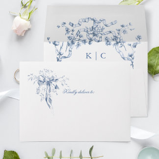 Classic French Blue Flowers & Ribbons Wedding Envelope