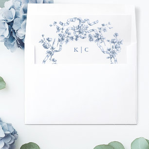 Classic French Blue Flowers & Ribbons Wedding Envelope Liner