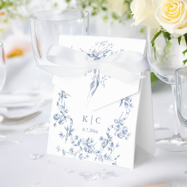 Classic French Blue Flowers & Ribbons Wedding Favor Boxes (Creator Uploaded)