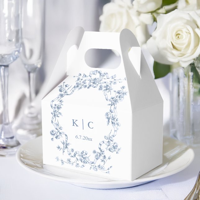 Classic French Blue Flowers & Ribbons Wedding Favor Boxes (Creator Uploaded)