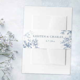 Classic French Blue Flowers & Ribbons Wedding Invitation Belly Band