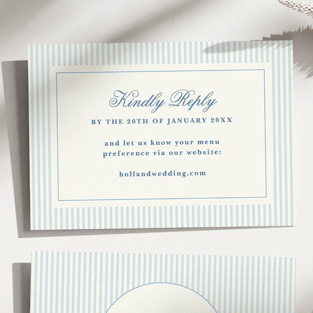 Classic French Blue Stripes RSVP Online Website Card (classic blue stripes RSVP online card)
