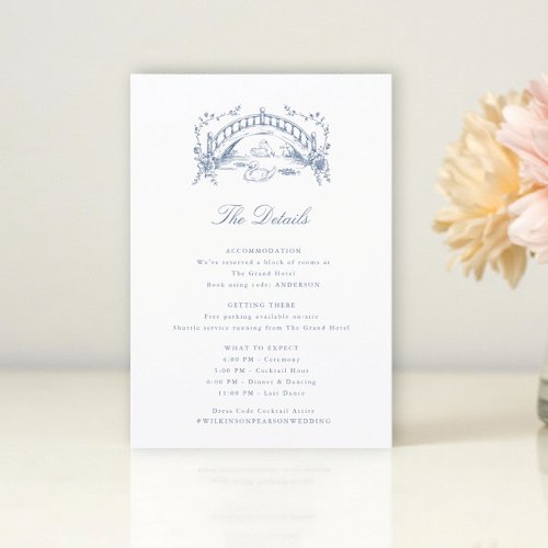 Classic French Blue swan Wedding Details Enclosure Card