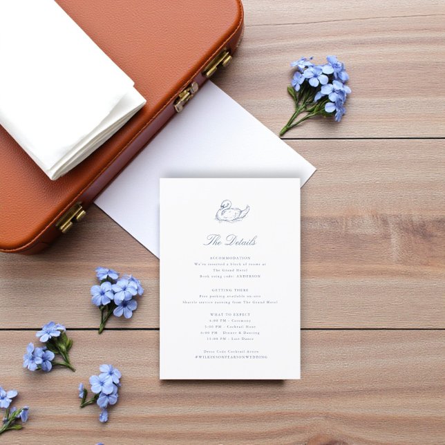 Classic French Blue swan Wedding Details  Enclosure Card (Creator Uploaded)