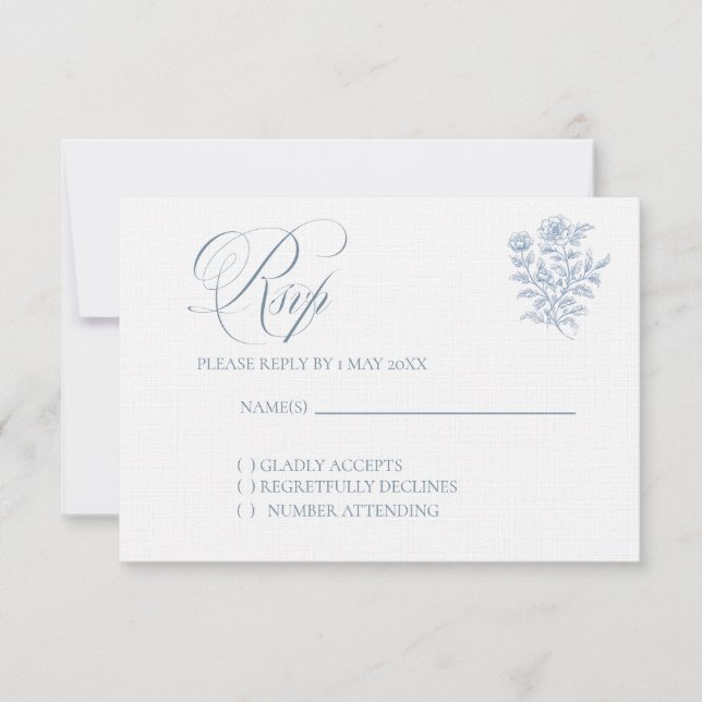 Classic French Blue Wedding RSVP card (Front)