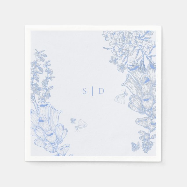 Classic French Blue White Floral Wedding Enclosure Napkins (Front)