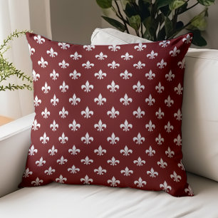 Classic French Fleur de Lis Pattern Burgundy White Throw Pillow