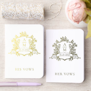 Classic French Floral Crest Monogram Wedding Gold  Foil Vow Books