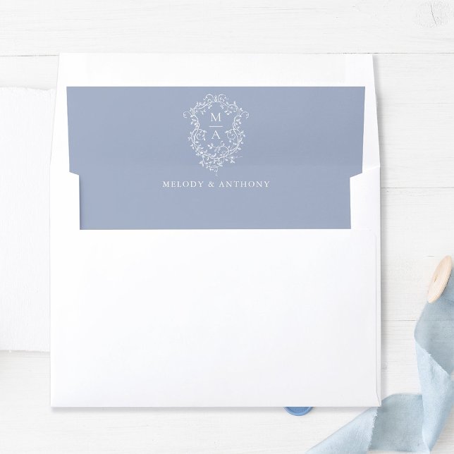 Classic French Floral Crest Wedding Dusty Blue  Envelope Liner (Creator Uploaded)