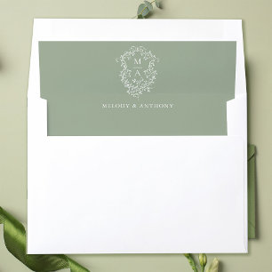 Classic French Floral Crest Wedding Sage Green  Envelope Liner