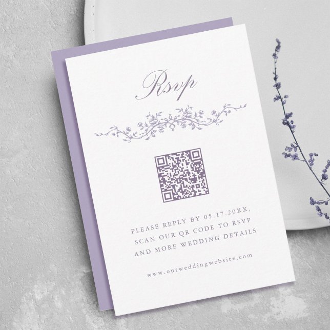 Classic French Lavender Floral Border Wedding RSVP Invitation (Creator Uploaded)