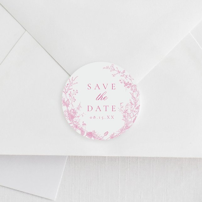 Classic French Pink Wedding Save The Date Round Sticker (Creator Uploaded)