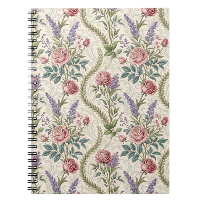 Classic French Rose & Lavender Floral Pattern Art Notebook (Front)