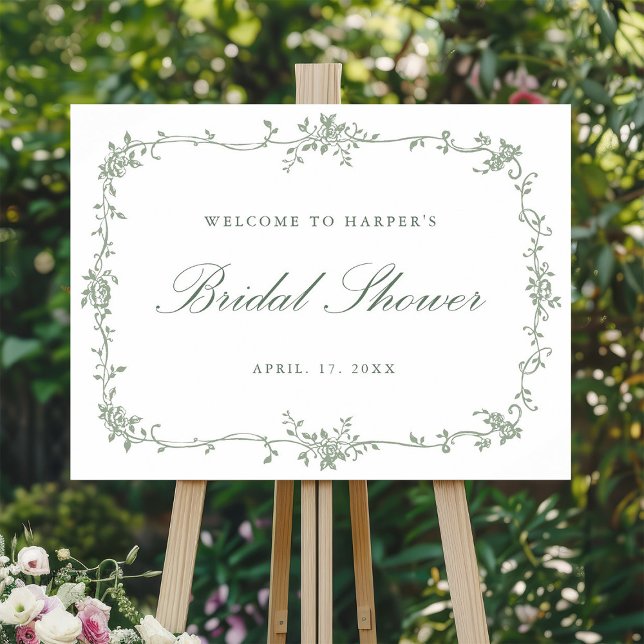 Classic French Sage Green Bridal Shower Welcome  Foam Board (Creator Uploaded)