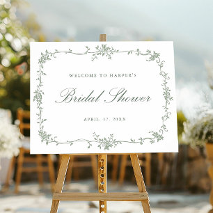 Classic French Sage Green Bridal Shower Welcome Poster