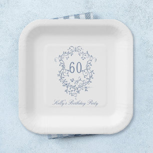 Classic French Victorian Blue 60th Birthday Party Paper Plates
