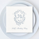 Classic French Victorian Blue 70th Birthday Party Napkins<br><div class="desc">Classic French Victorian blue floral crest birthday napkin for any age. For more advanced customization of this design,  please click the DESIGN TOOL BUTTON above!</div>