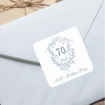 Classic French Victorian Blue 70th Birthday Party Square Sticker<br><div class="desc">Elegant French victorian blue floral crest sticker for any age. For more advanced customization of this design,  please click the DESIGN TOOL BUTTON above!</div>