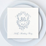 Classic French Victorian Blue 80th Birthday Party Napkins<br><div class="desc">Classic French Victorian blue floral crest birthday napkin for any age. For more advanced customization of this design,  please click the DESIGN TOOL BUTTON above!</div>
