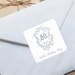 Classic French Victorian Blue 80th Birthday Party Square Sticker<br><div class="desc">Elegant French victorian blue floral crest sticker for any age. For more advanced customization of this design,  please click the DESIGN TOOL BUTTON above!</div>