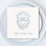 Classic French Victorian Blue 90th Birthday Party Napkins<br><div class="desc">Classic French Victorian blue floral crest birthday napkin for any age. For more advanced customization of this design,  please click the DESIGN TOOL BUTTON above!</div>