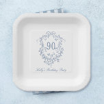 Classic French Victorian Blue 90th Birthday Party Paper Plates<br><div class="desc">Classic French Victorian blue floral crest birthday paper plate for any age. For more advanced customization of this design,  please click the DESIGN TOOL BUTTON above!</div>