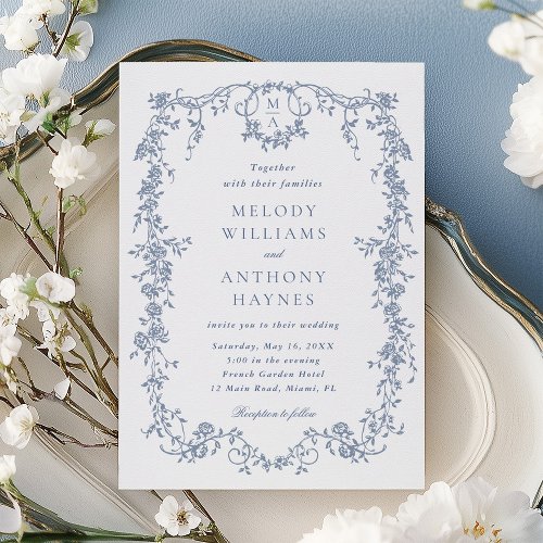Classic French Victorian Blue Floral Wedding
