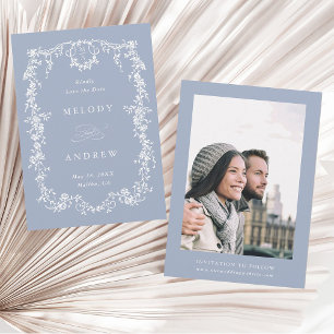 Classic French Victorian Dusty Blue Floral Wedding Save The Date