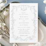 Classic French Victorian Gray Floral Wedding Invitation<br><div class="desc">Elegant gray floral wedding invitation with a floral crest and monograms on the back.
For more advanced customization of this design,  please click the DESIGN TOOL BUTTON above!</div>