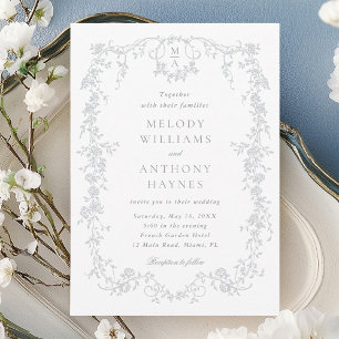 Classic French Victorian Gray Floral Wedding Invitation