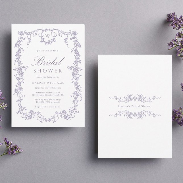 Classic French Victorian Lavender Bridal Shower Invitation (Front & Back)